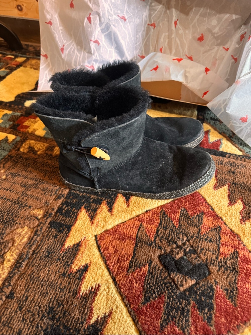 UGG Black Suede Faux-Fur Ankle Boots